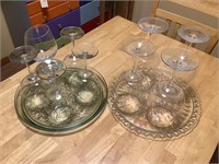9 wine glasses with 2 glass trays