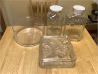 3 - glass containers and bowl