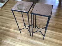 2 - metal and stone plant stands