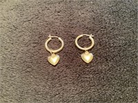 14 kt gold hoop earrings with heart charm