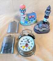 Mickey mouse clock & flasks