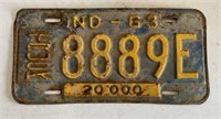1963 INDIANA LICENSE PLATE