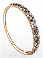 Edwardian 14K Diamond & Sapphire Bangle Bracelet
