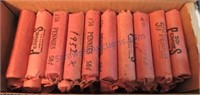 Box of 40 date rolls Lincoln wheat cents