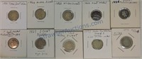 Lot of 10 three cent nickels