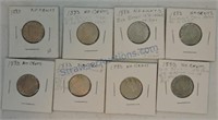 Lot of 8 - 1883 Liberty nickels, no cents, BU