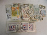 Lot of foreign currency & coins, 80 pieces of