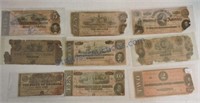 Lot of 9 Confederate notes