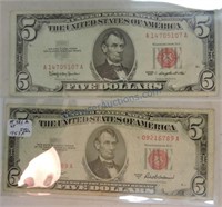 1953 & 1963 $5 red seal notes