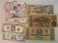 Lot of US currency replicas: Confederate,