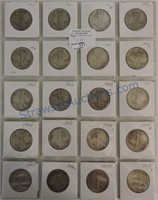 Page of 20 Walking Liberty halves, 1941-49, with