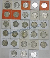 Lot of 28 Franklin halves in 2x2's, some BU