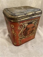 Old metal tin container measures 8” tall