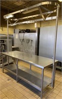 Stainless Table with Hanging Rack and Hooks
