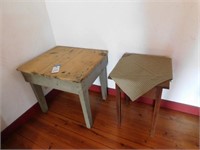 (2) Primitive wood stands, wall cabinet