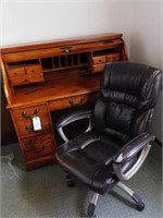 Oak roll top desk & chair