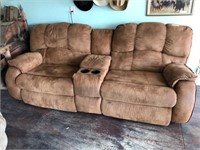 Suede Upholstered Sofa with Double Recliners