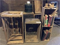 Books with 3 Vintage Wooden Crates