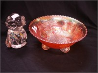 Vintage carnival glass footed 7 1/4" bowl,
