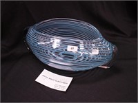 Contemporary oval blue and clear art glass