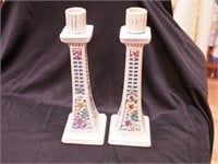 Pair of Weller candleholders, 11 1/4", white with