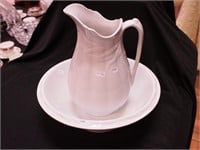 White ironstone antique  pitcher and bowl set