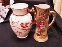 Two vintage china serving pitchers: 12" high