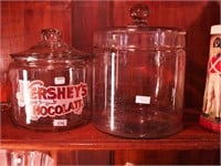 Two lidded jars, one labeled Hershey's