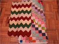 Two bedding items: handsewn quilt in a block