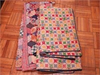 Tumbling Block machine-sewn hand-tied quilt,