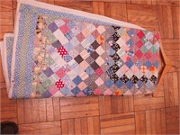 Vintage handsewn block quilt, multicolored,