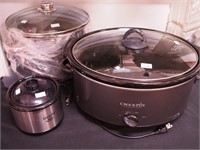 Three kitchen items: Crockpot slow cooker,
