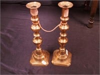 Pair of brass candlesticks, 10 1/2" high