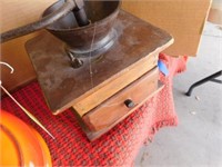 Coffee grinder, iron fireplace utensils