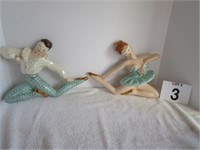 Mid Century Chalk Ware  Ballerina Wall Plaques