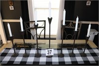 (7) Metal Candle Sticks with Candles & Buffalo