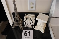 Lidded Porcelain Box, Candle Base & Eiffel Tower