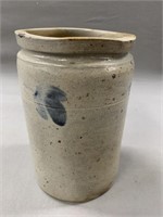 Small Antique Stoneware Crock Blue Slip