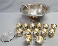 Hammered Silverplate Punchbowl Set