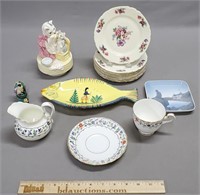 Porcelain Grouping: Plates, Figurine & More