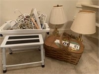 Lamps, stool, hangers, basket