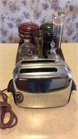 Vintage Toaster, Coffee Canisters, Skull Bottle,