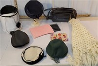 Ladies Hats, Mirror with case, Shawl and Purse