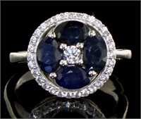 Genuine 2.44 ct Sapphire & White Zircon Ring