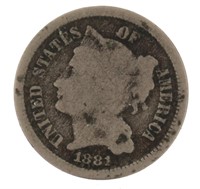 1881 Liberty 3 Cent Nickel