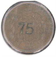 1865 Copper 2 Cent Piece *Counter Stamped