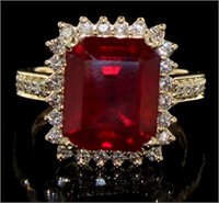 14kt Gold 9.74 ct Radiant Cut Ruby & Diamond Ring
