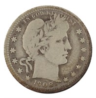 1908 Barber Silver Quarter
