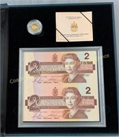 1996 Proof $2 Piedfort and Bank Notes set