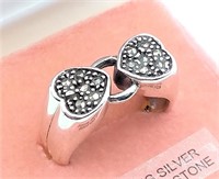 .925 Silver & Marcasite Double Heart Ring sz 8